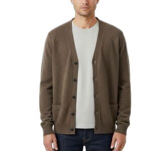 Uniqlo NWOT Heathered Brown Pure Wool V-Neck Button-Up Cardigan Sweater Size M